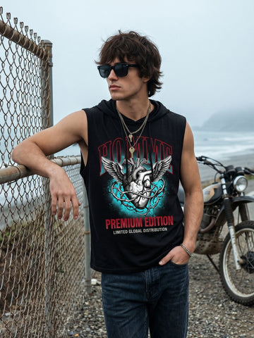 Graphic Winged Heart Hooded Tank Top