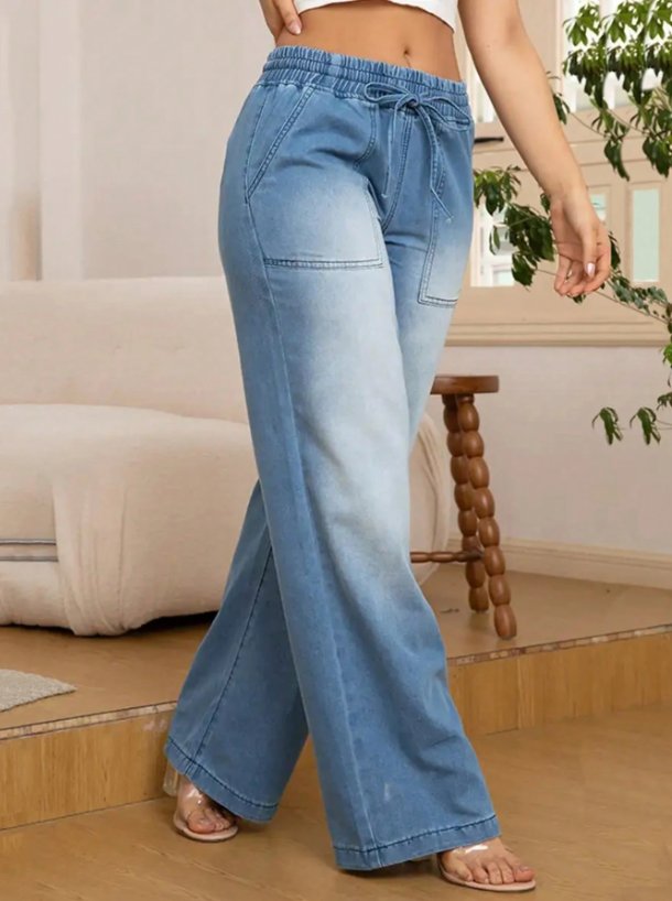 Comfy Drawstring Waist Wide Leg Jeans