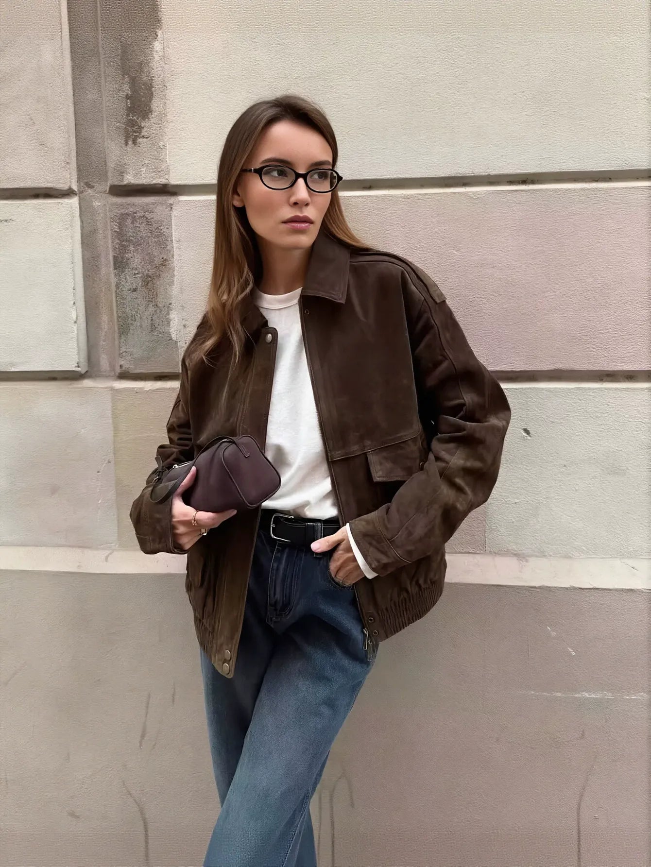 Oversized Brown Suede Utility Jacket