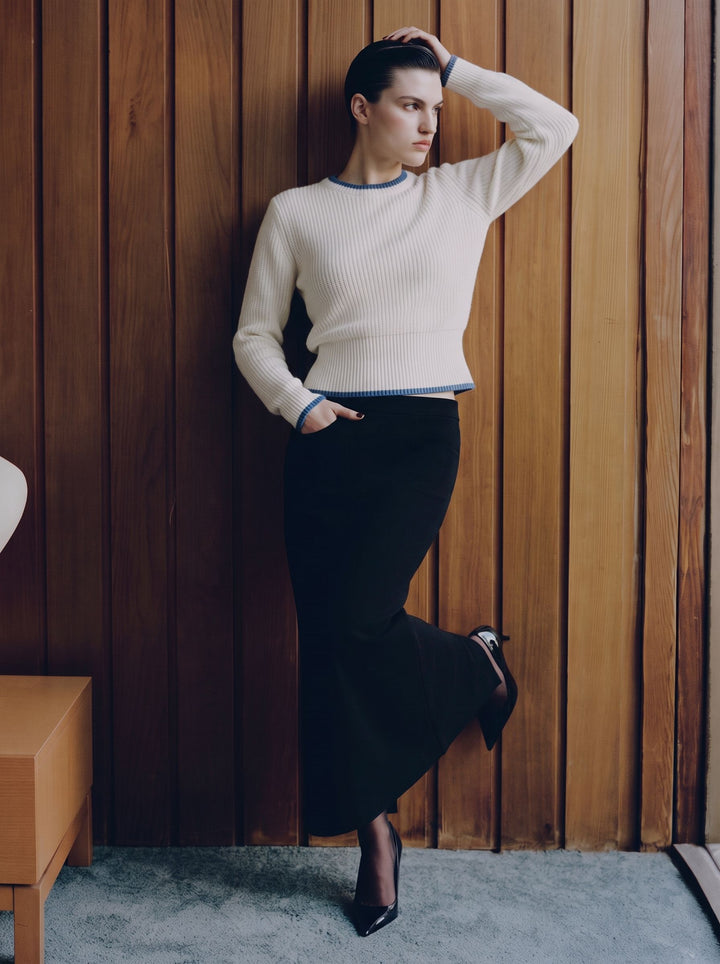 Soft Contrast Trim Crewneck Sweater