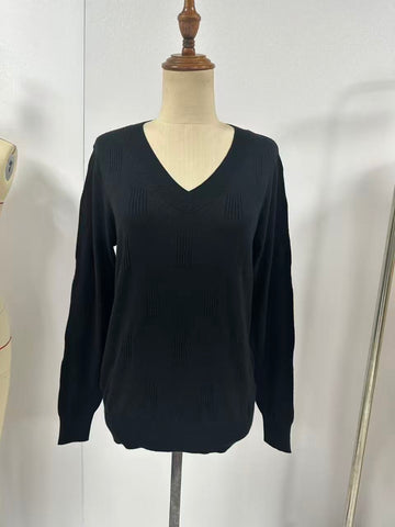 Textured V Neck Knit Pullover Sweater