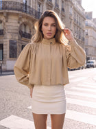Puff Sleeve Stand Collar Crop Jacket
