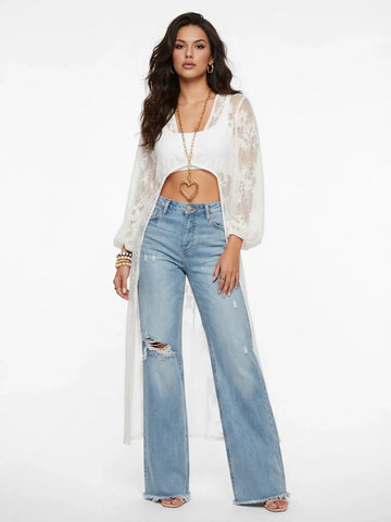 High Rise Distressed Wide Leg Jeans