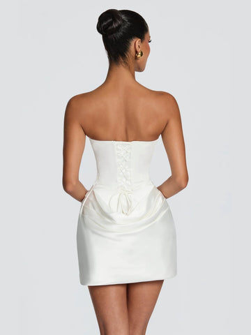 Strapless Draped Satin Mini Dress