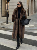 Luxurious Long Brown Faux Fur Coat