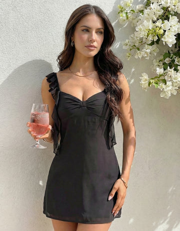 Sleeveless Ruffle-Shoulder Sweet Mini Dress