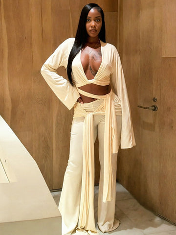 Sexy Wrap Tie Long Pant Set