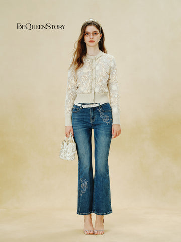 Elegant Floral Lace Knit Cardigan