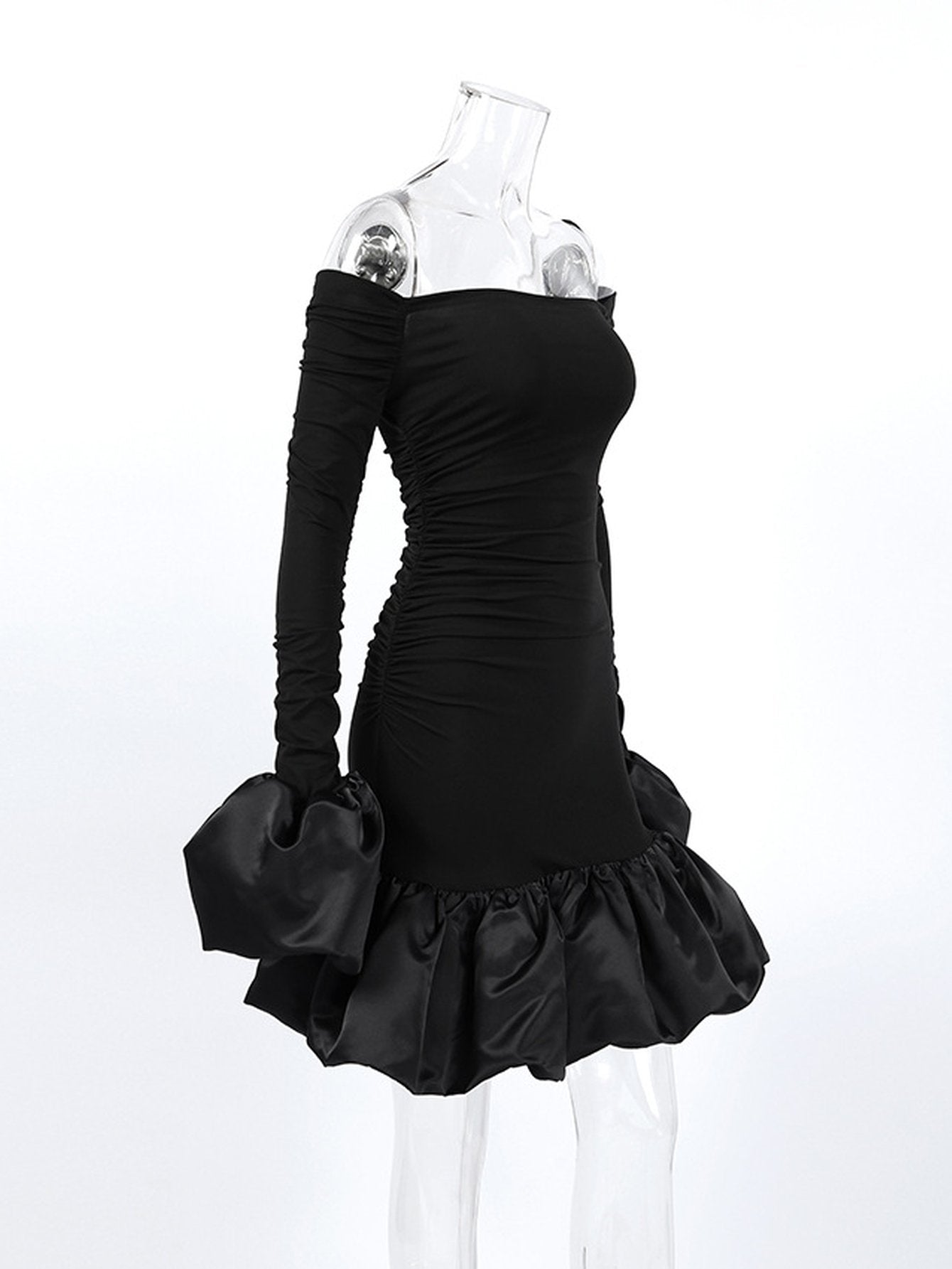 Off Shoulder Ruffled Hem Mini Dress