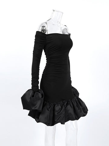 Off Shoulder Ruffled Hem Mini Dress