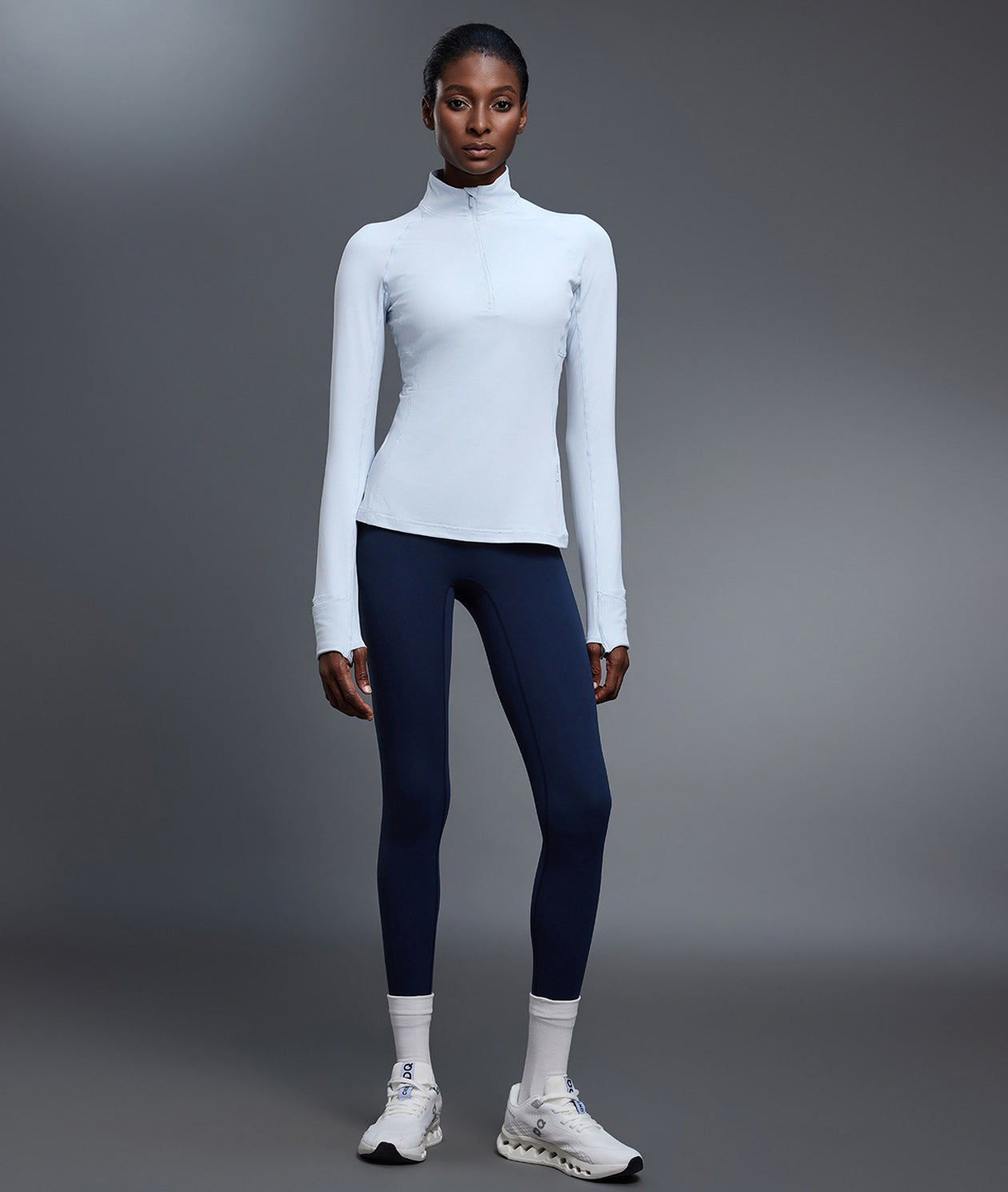 Mock Neck Half-Zip Slimming Fit Sleek Yoga Top-Multicolor