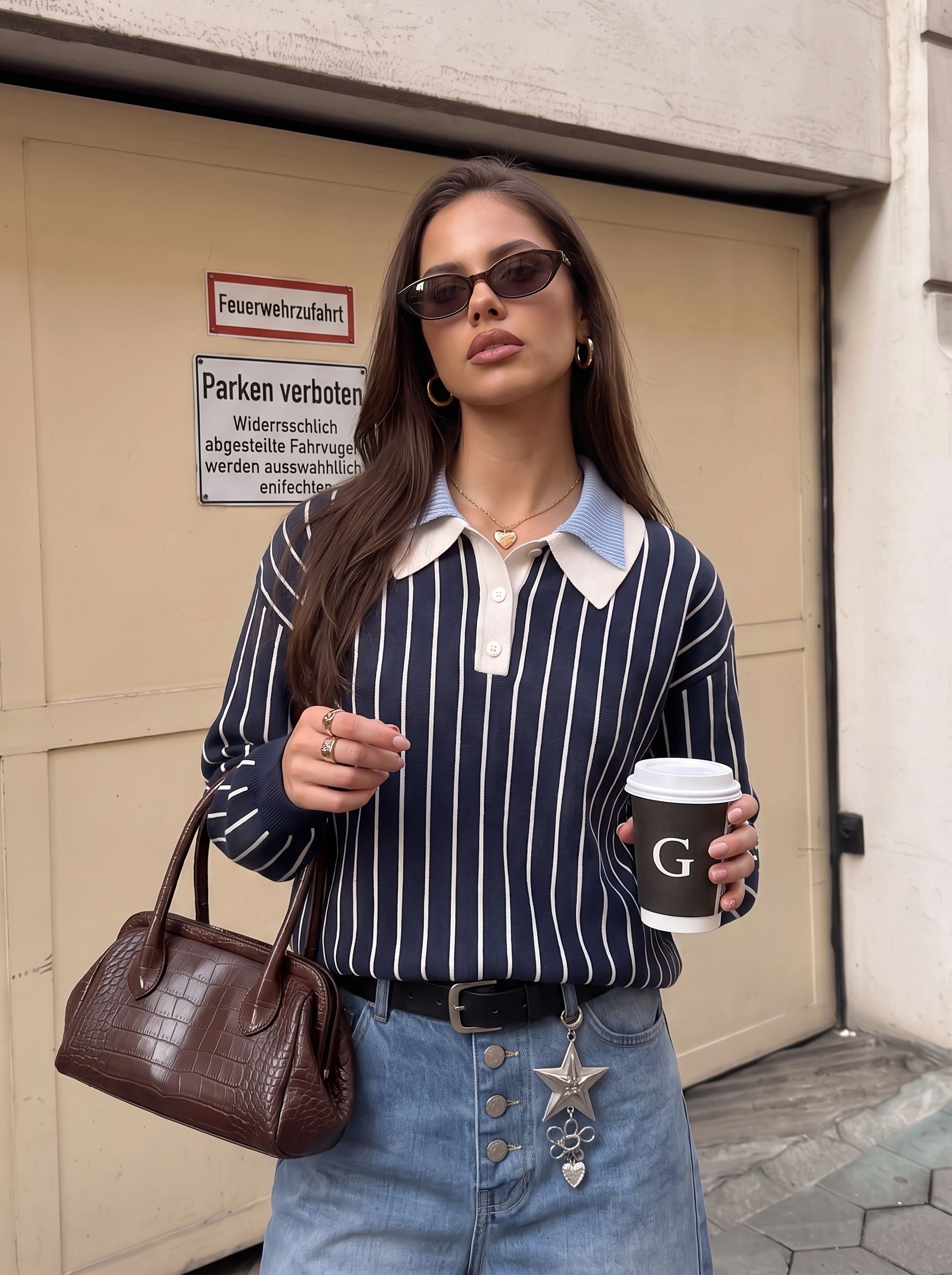 Striped Collared Button Up Sweater