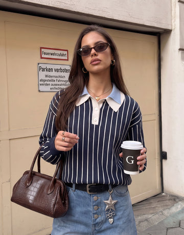 Striped Collared Button Up Sweater