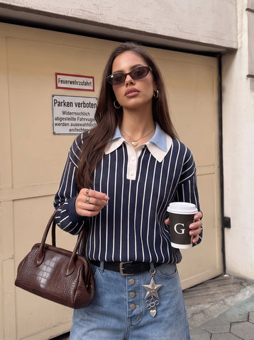 Striped Collared Button Up Sweater