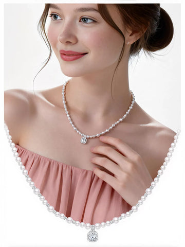 Elegant Dainty Pearl Crystal Necklace