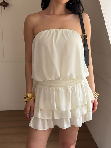 Strapless Ruffled Hem Mini Dress