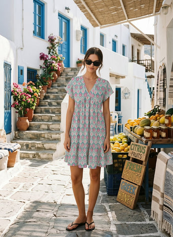Floral Print V Neck Tiered Babydoll Mini Dress
