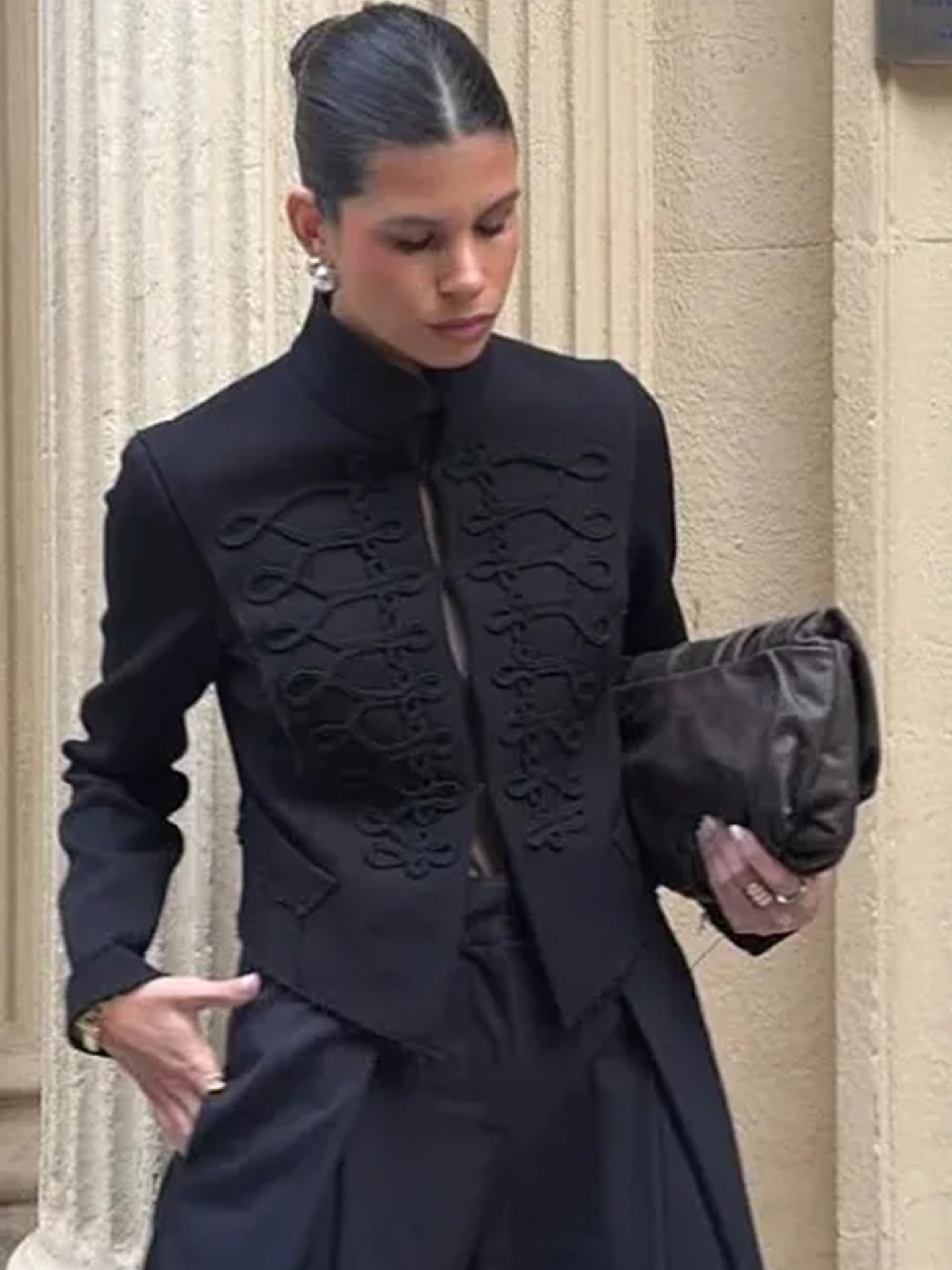 Embroidered Military Style Tailored Jacket