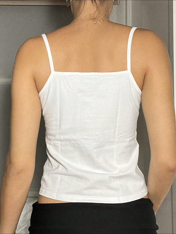 Ribbed Henley Lace Trim Camisole