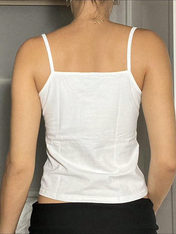 Ribbed Henley Lace Trim Camisole