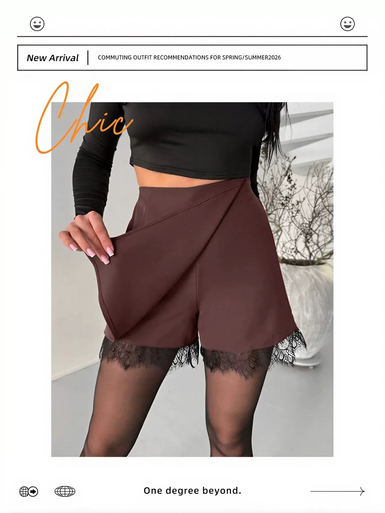 High Waisted Lace Trim Skort