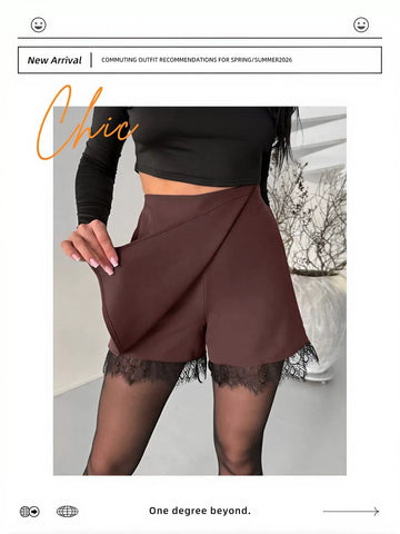High Waisted Lace Trim Skort