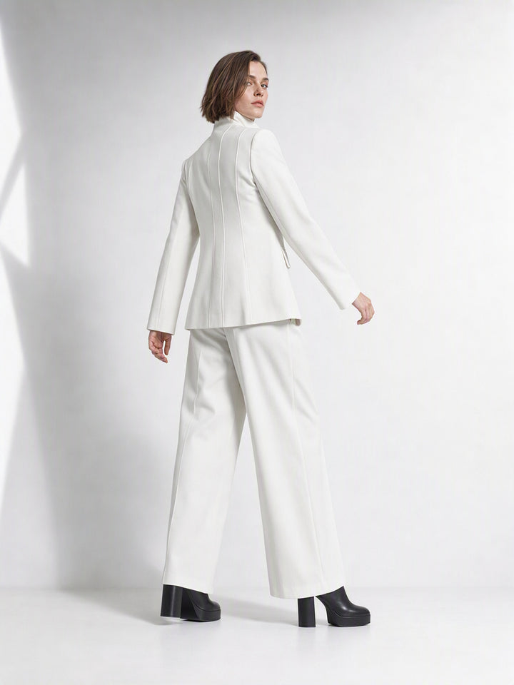 Elegant Tailored White Pant Suit Set