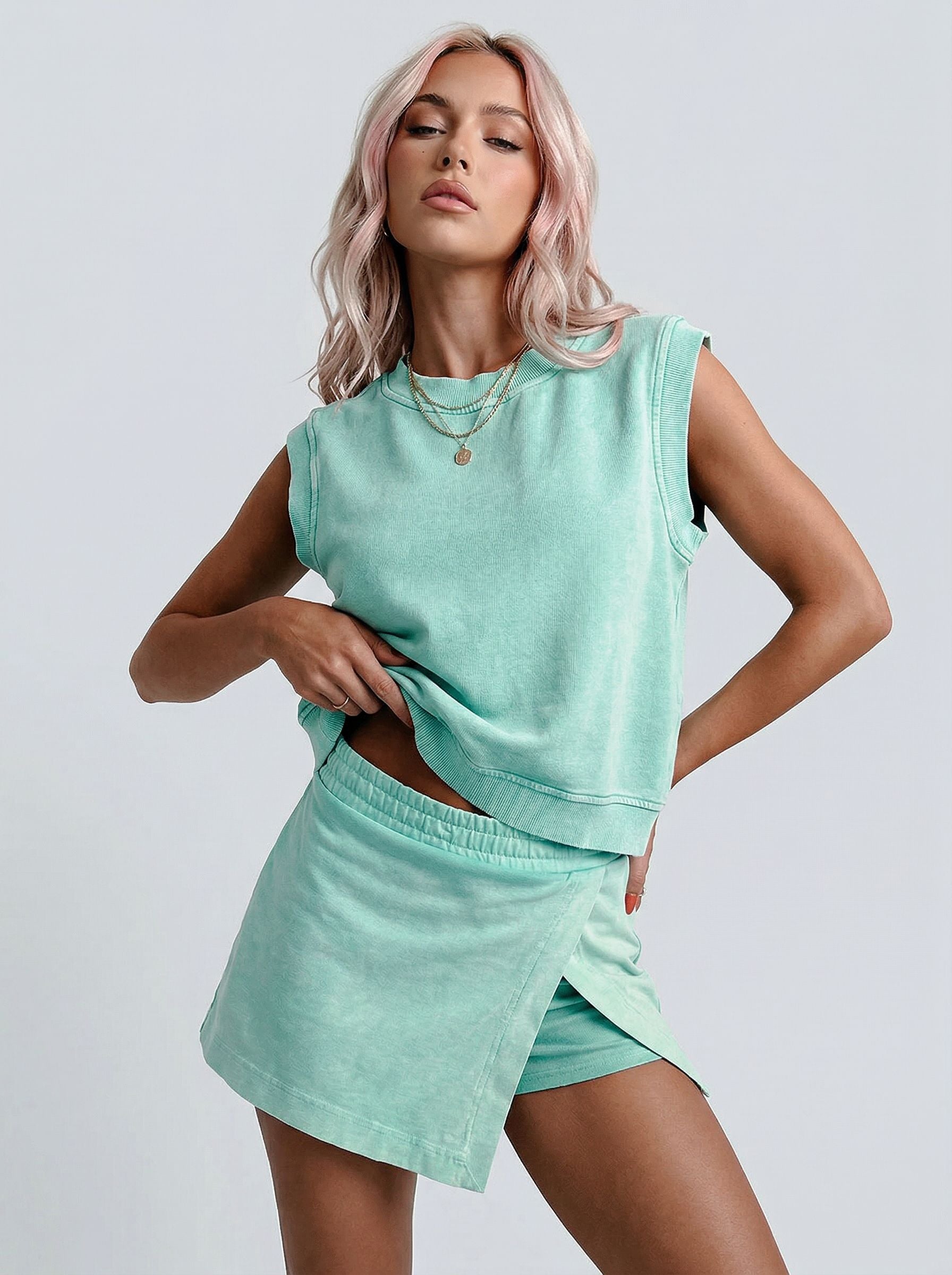 Oversized Top Asymmetrical Skort Set