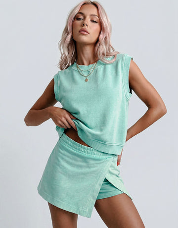Oversized Top Asymmetrical Skort Set