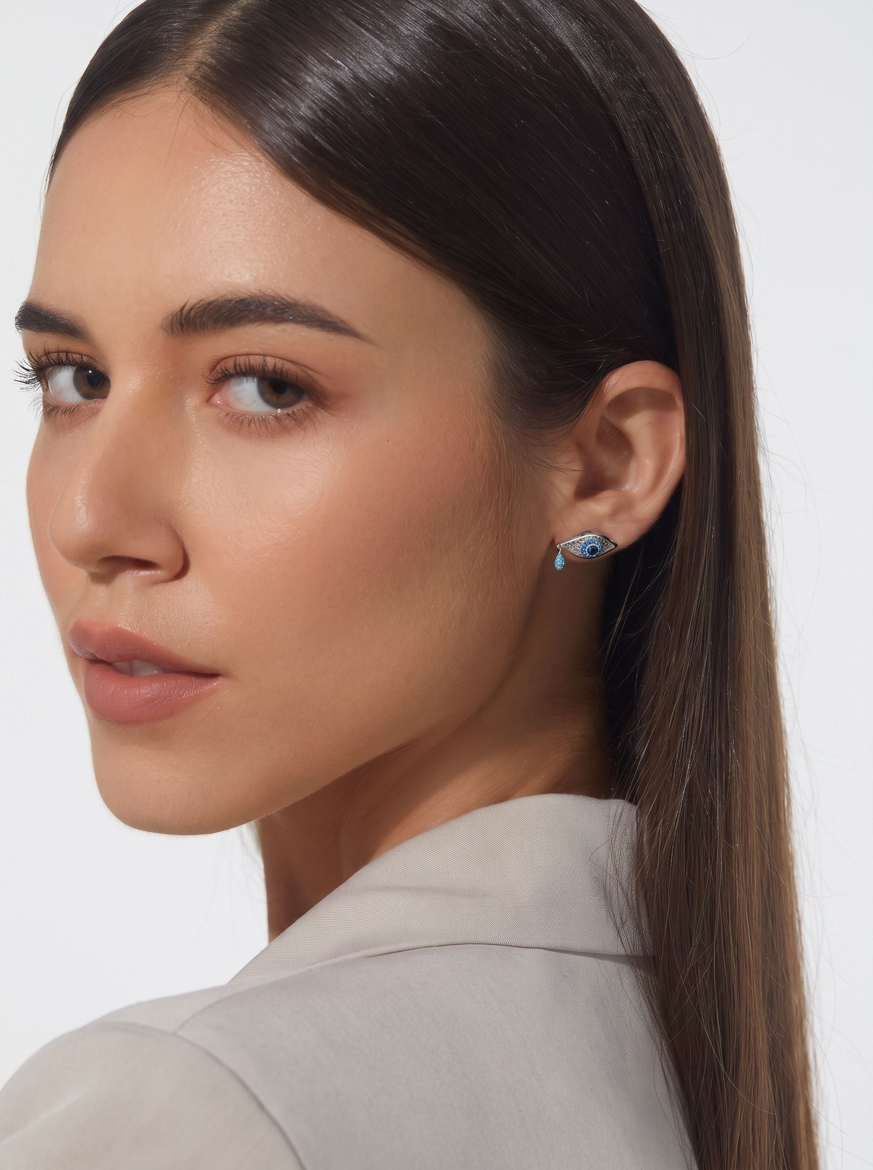 Dainty Gold Evil Eye Stud Earrings