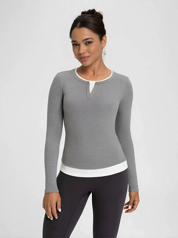 Layered Mock Neck Long Sleeve T Shirt