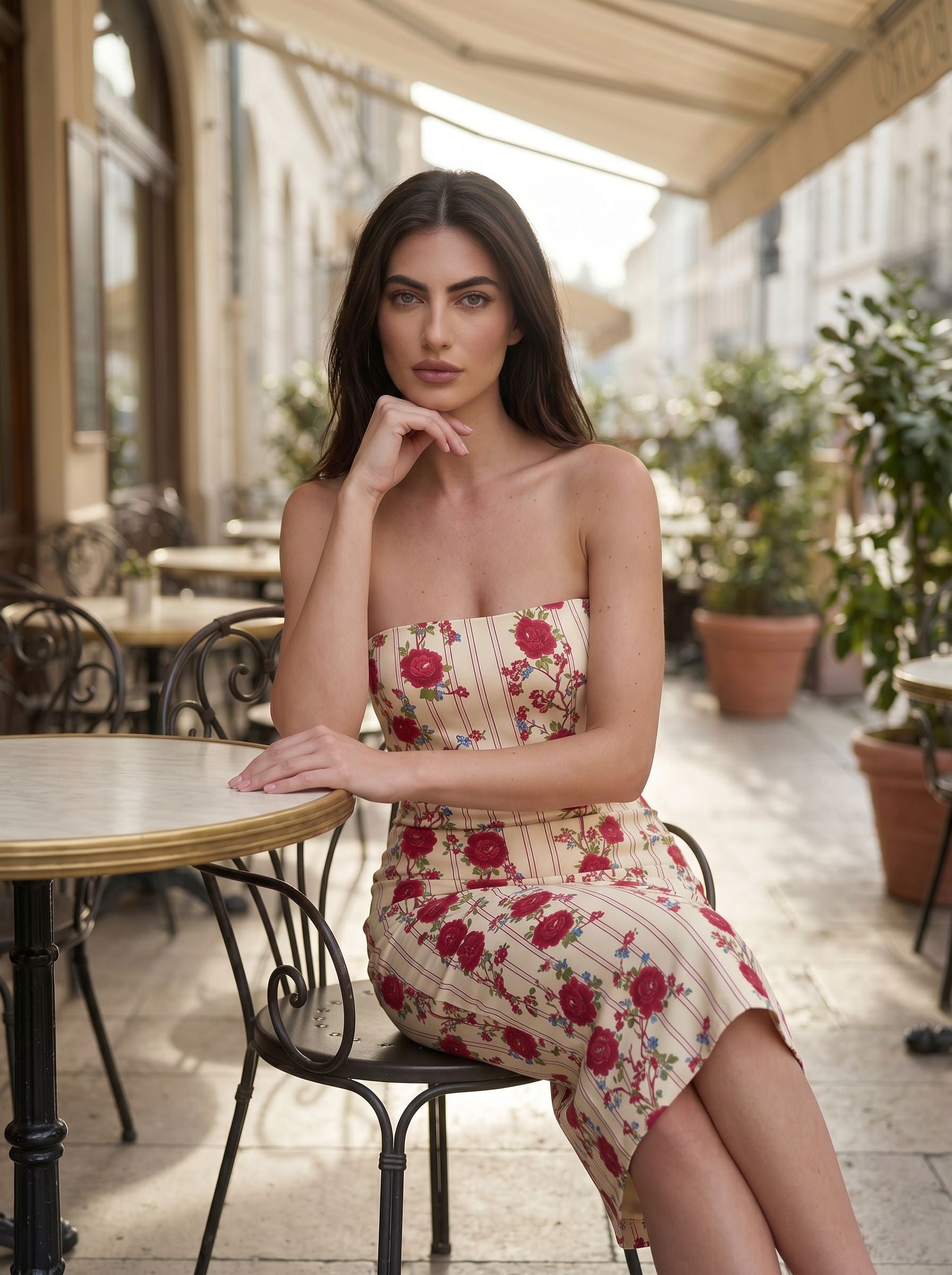 Kim's Red Floral Stripe Print Midi Dress