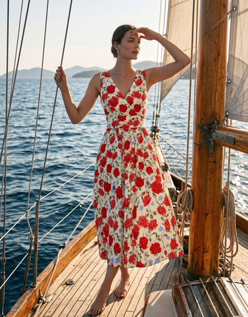 CORINNE
Floral Print V Neck A Line Midi Dress