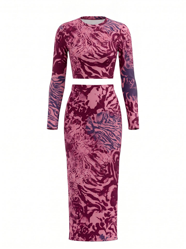 Abstract Tiger Print Skirt Set