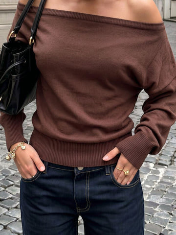 Off Shoulder Fitted Ribbed Sweater