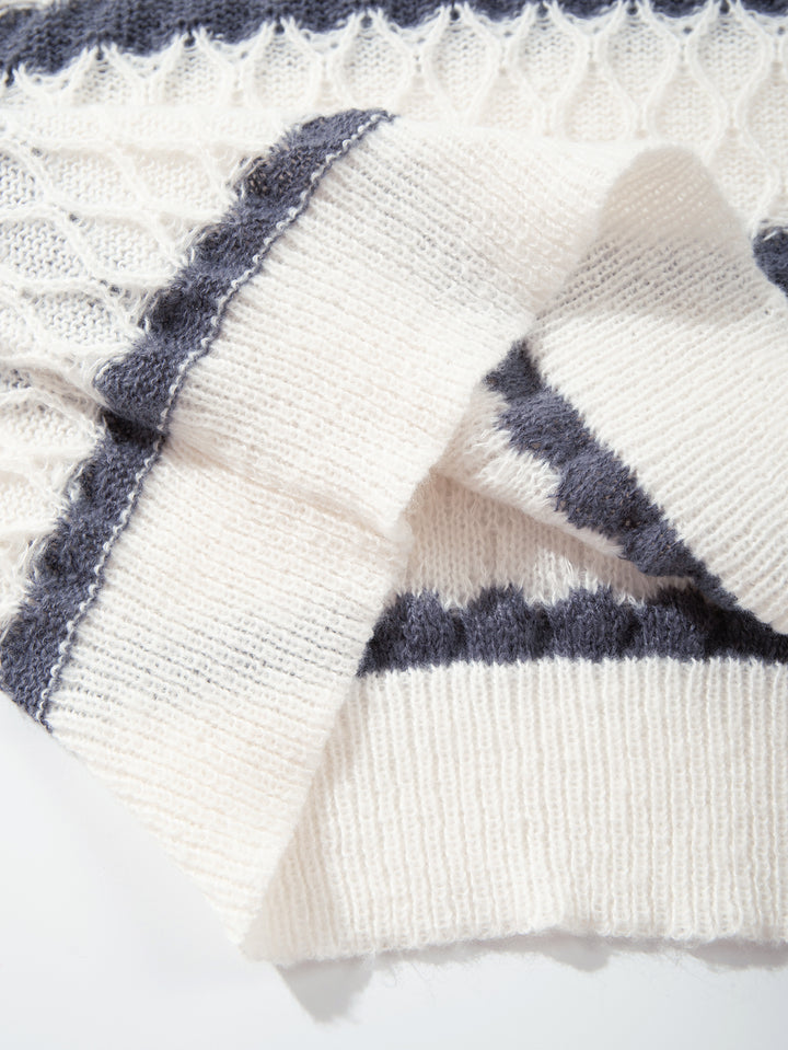 Striped Textured Collared Knit Pullover