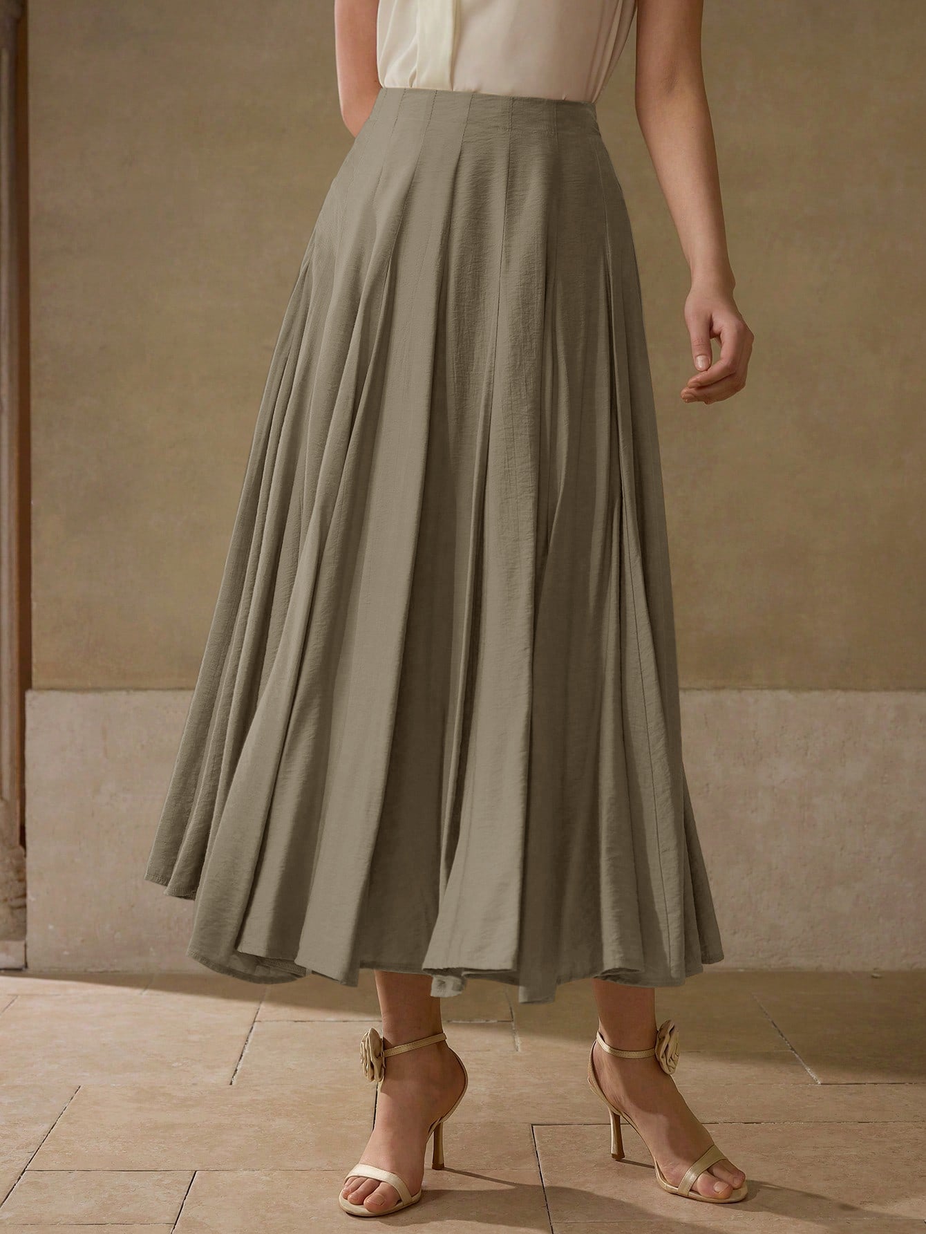 High Waisted Flowy Midi Skirt
