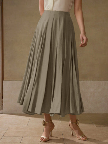 High Waisted Flowy Midi Skirt