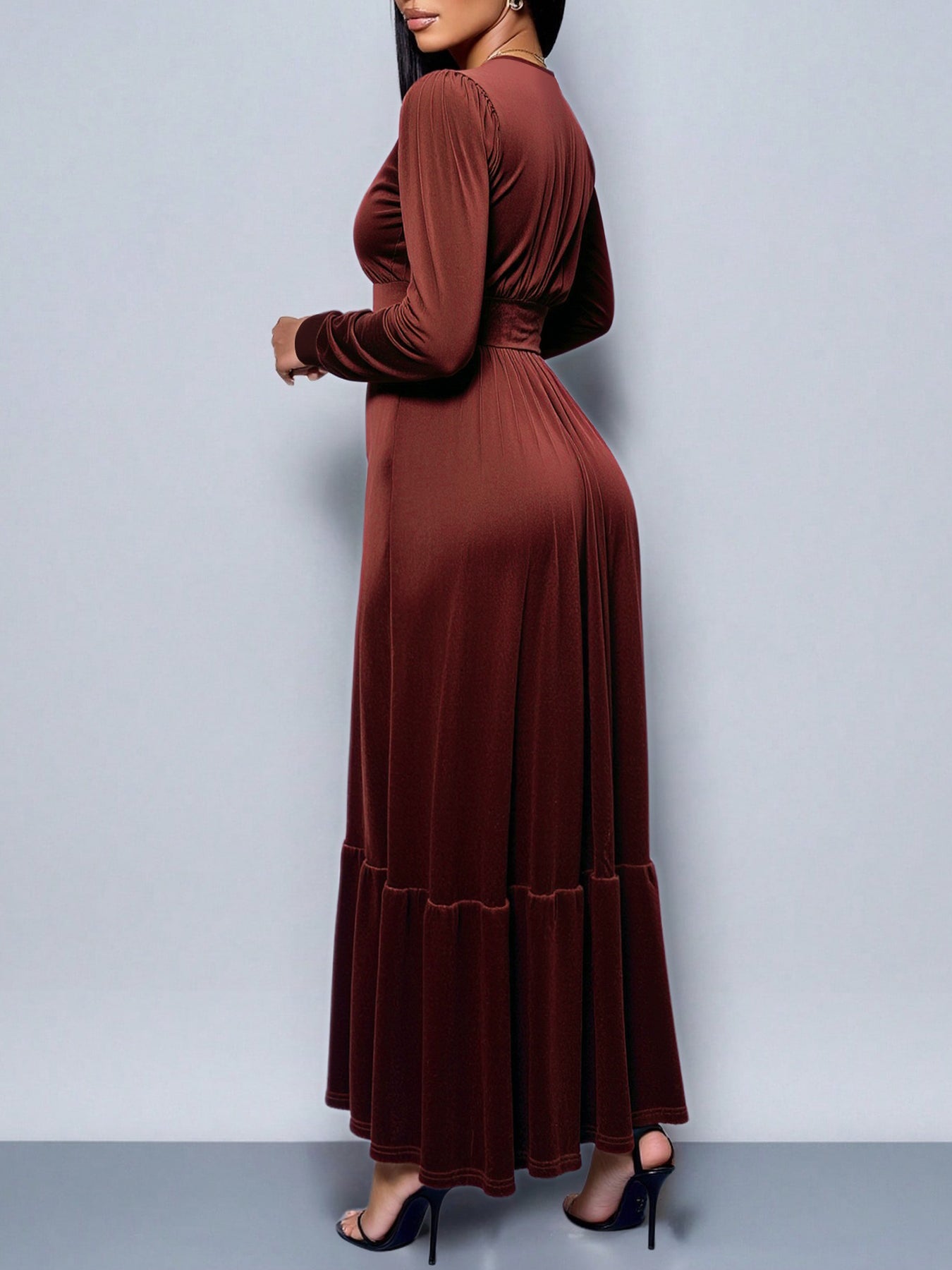 Elegant Velvet Plunge Maxi Dress