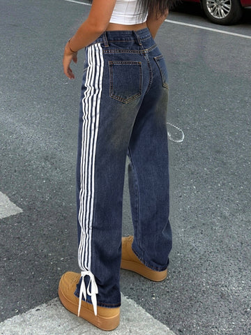 High Waisted Side Lace Jeans