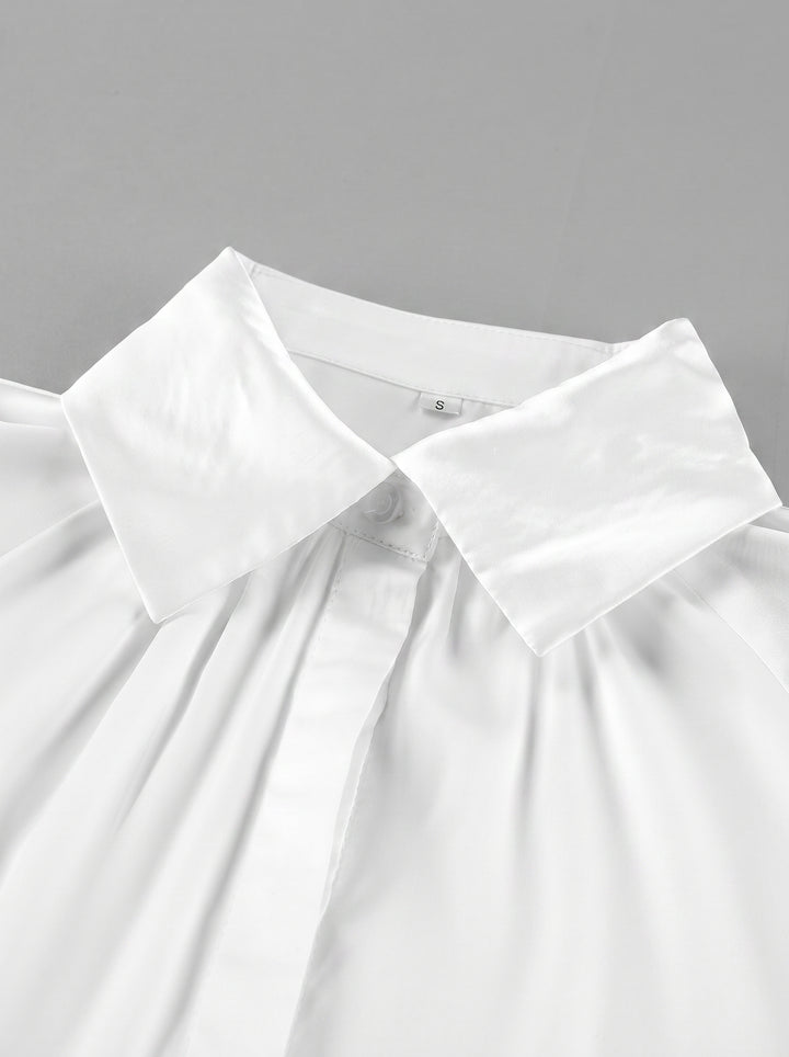 Dramatic Flared Sleeve Satin Button Shirt