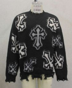Distressed Gothic Cross Print Sweater