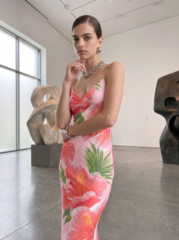 elainefox536's Pink Hibiscus Print Maxi Dress