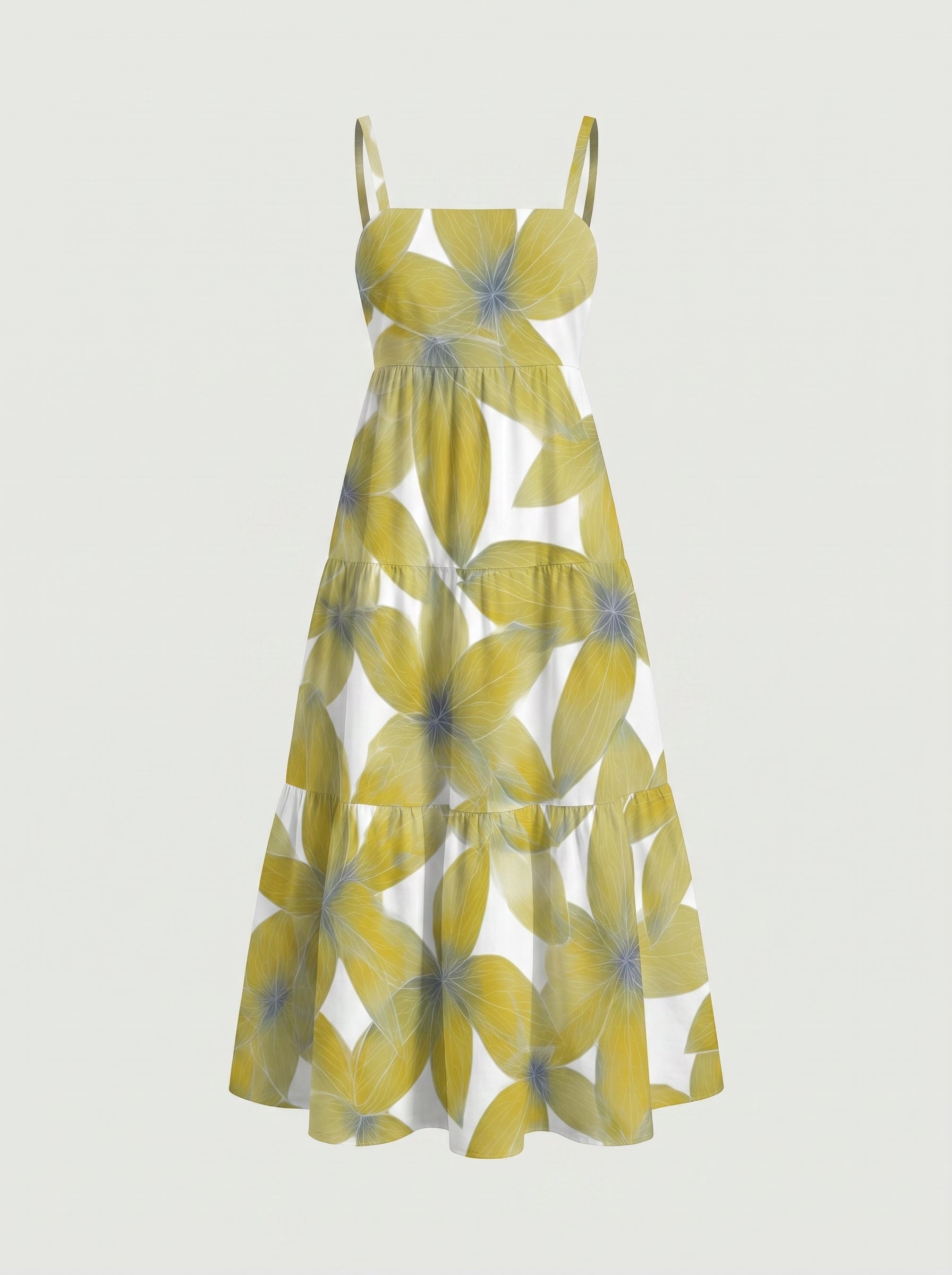 FLORA Floral Print Tiered Strap Midi Dress