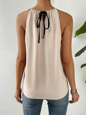 Elegant Colorblock Halter Chiffon Top