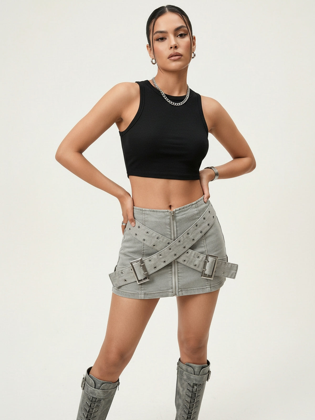 Stretch Denim Micro Mini Skirt