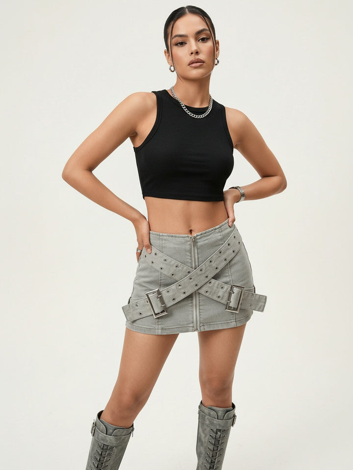Stretch Denim Micro Mini Skirt