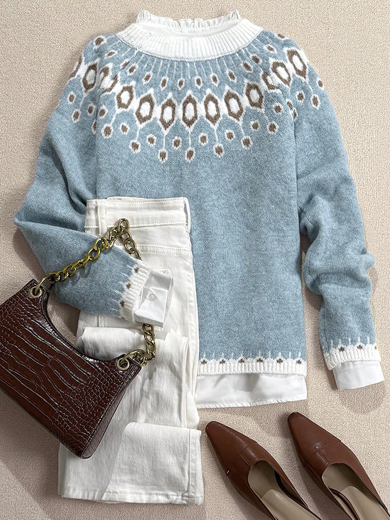 Cozy Fair Isle Pattern Pullover Sweater