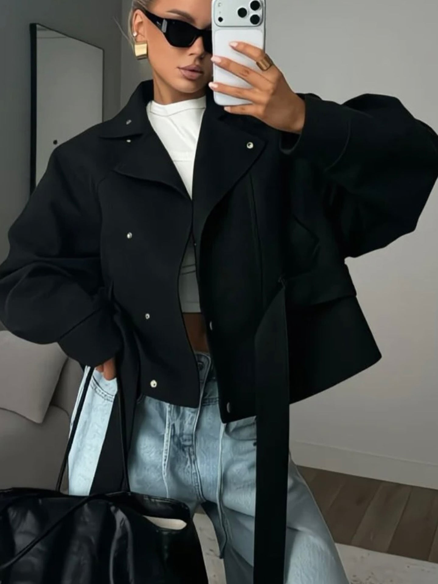 Oversized Belted Suede Moto Jacket