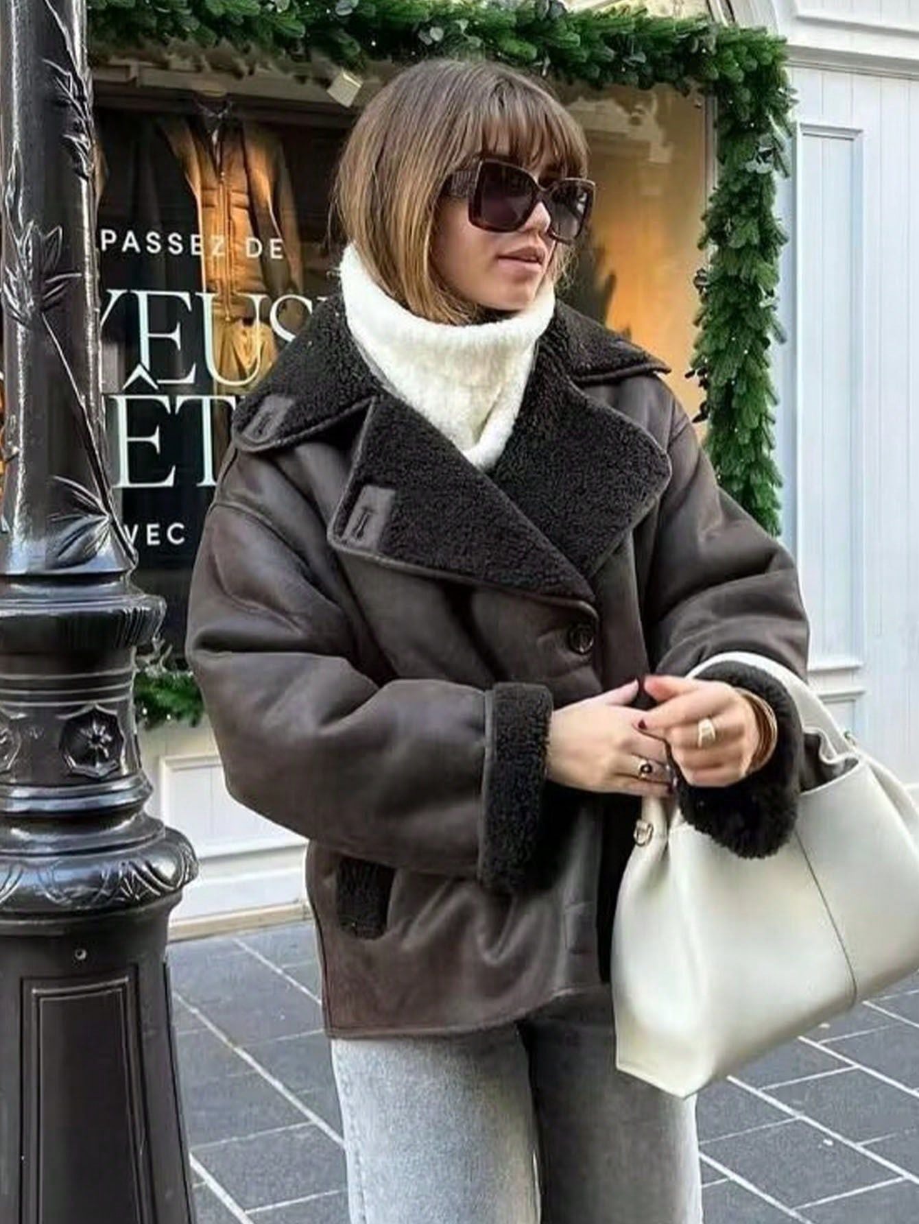 Oversized Faux Shearling Trim Coat